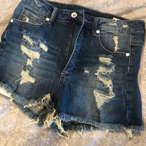 Distressed jean shorts
